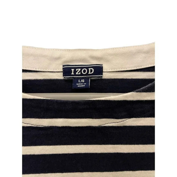 IZOD Women’s Large Blue & White Striped Crewneck Top With Lace Sleeve Detail - Picture 4 of 4